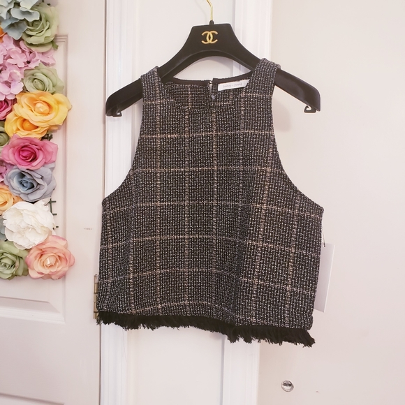New BISHOP & YOUNG Tweed Fringe Crop Top - Picture 3 of 9